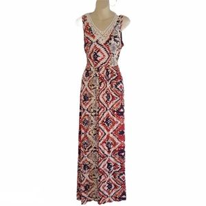 Loveappella Stitch Fix Geometric Print Sleeveless V-Neck Maxi Dress Medi…